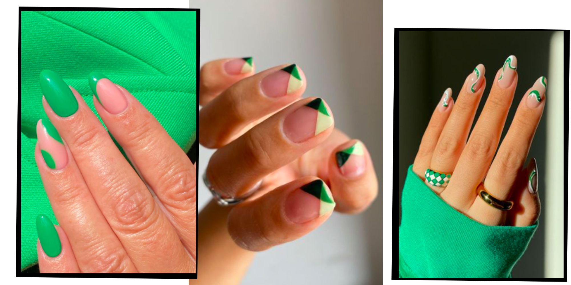 Lasaky – Wearing nail piece green solid color nail piece leaves rhinestone  wearing nail medium length wearing nail finished – Lasaky Fashion Boutique